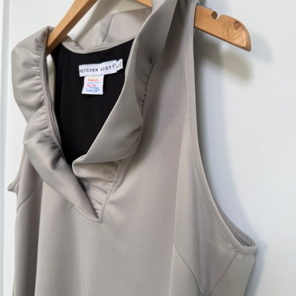 GRETCHEN SCOTT Ruffle Neck Sleeveless Jersey Top Size Large - Picture 2 of 5